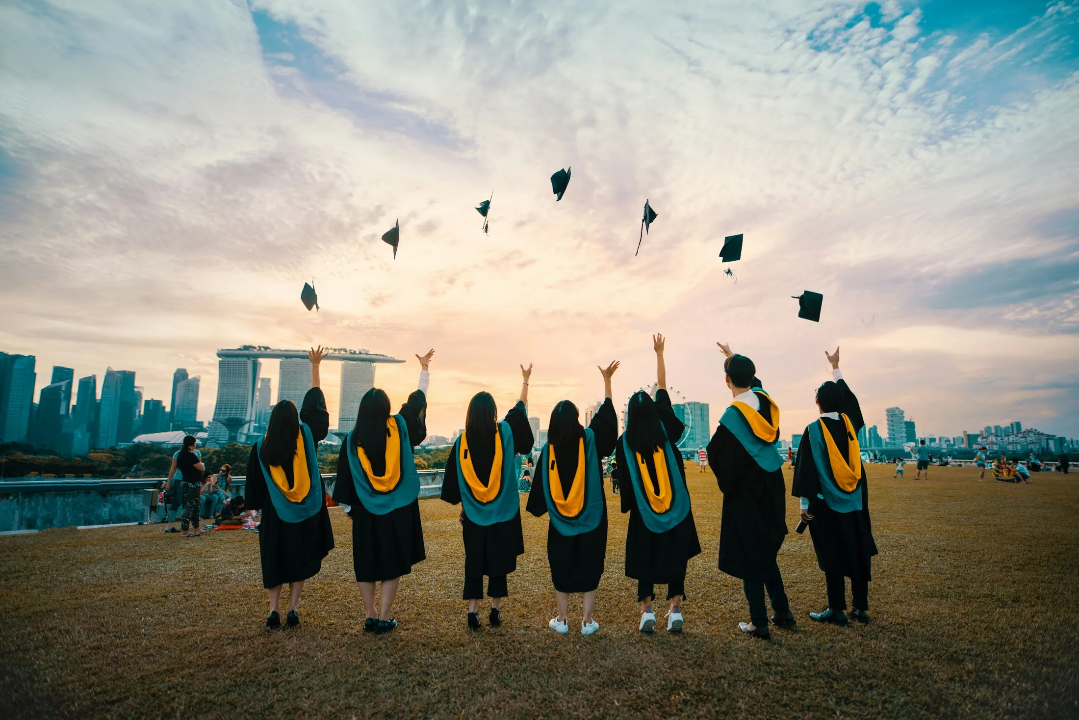 Students on a bright university campus